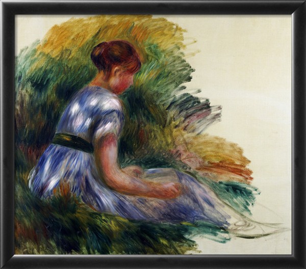 Young Girl Sitting in the Grass - Pierre Auguste Renoir Painting
